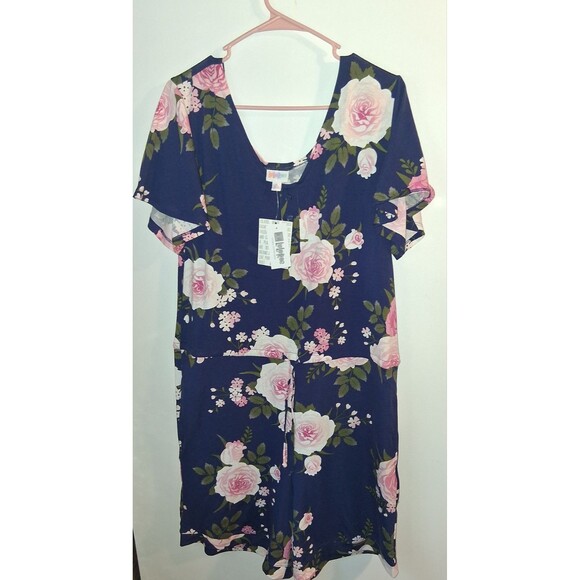 NWT Lularoe Xanthe Navy Floral Short Sleeve Shorts Romper Sz S - Picture 1 of 2